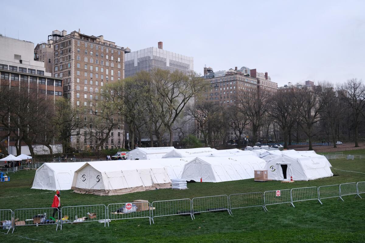 A field hospital has been erected in Central Park to help battle the coronavirus pandemic in New York City.