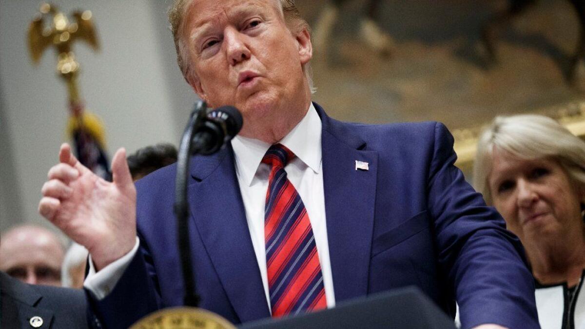 President Trump speaks in the Roosevelt Room of the White House on Thursday.