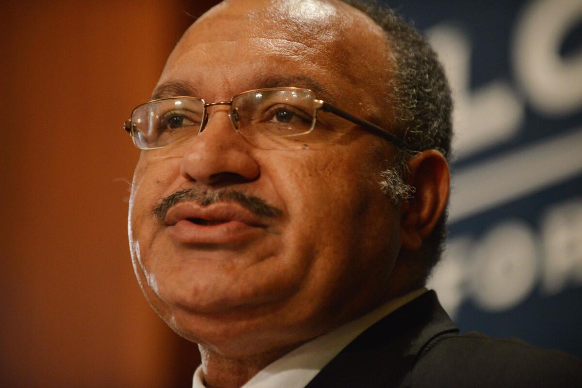 This file photo taken on May 14, 2015 shows Papua New Guinea Prime Minister Peter O'Neill giveing a talk at the Lowy Institute for International Policy in Sydney, Australia