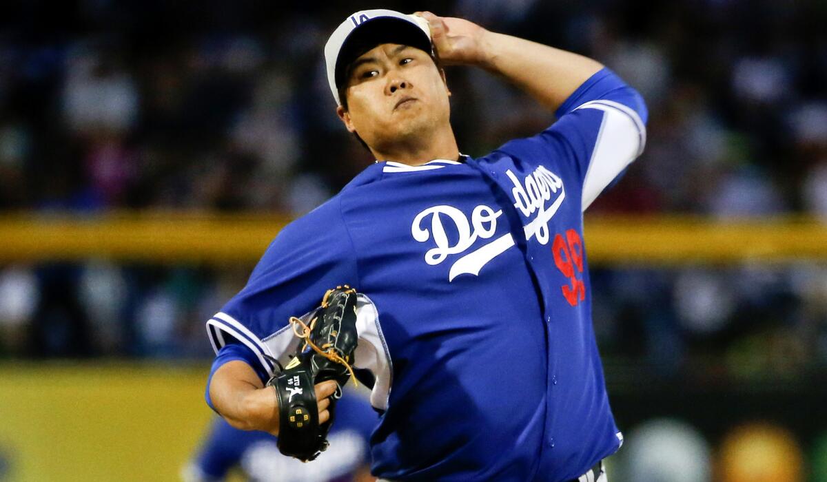 Dodgers starting pitcher Hyun-Jin Ryu did not give up a hit in two innings of work against the Padres on March 12. He's been experiencing shoulder soreness since his last start on March 17.