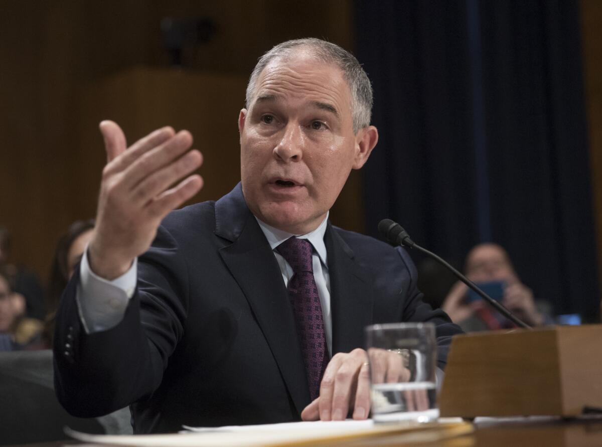 Oklahoma Atty. Gen. Scott Pruitt testifies Jan. 18 on Capitol Hill at his confirmation hearing for Environmental Protection Agency administrator.
