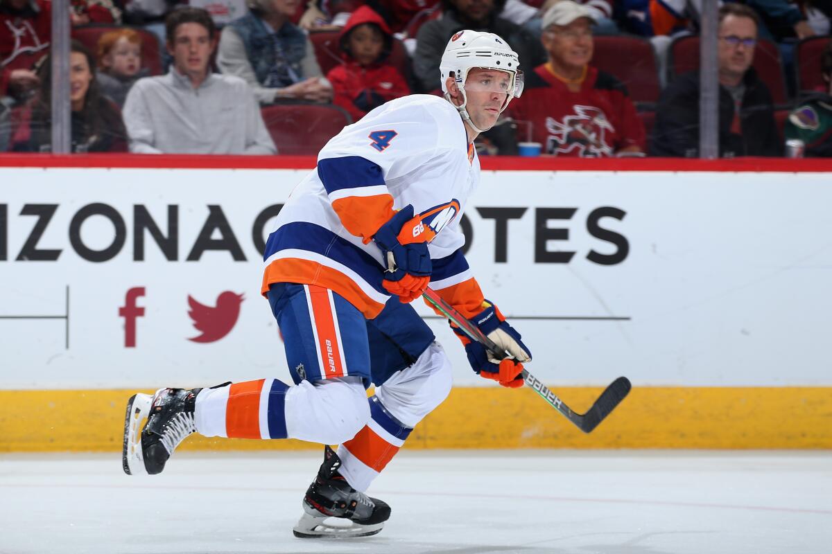 New York Islanders defenseman Andy Greene skates during a game against Arizona Coyotes on Feb. 17.