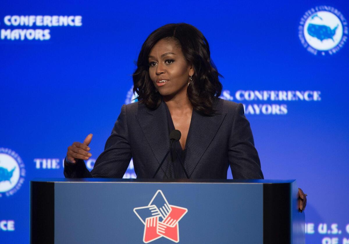 First Lady Michelle Obama speaks about the Administration's efforts to end veteran homelessness and the importance of mayoral leadership in the process at the 84th annual Winter Meeting of The United States Conference of Mayors in Washington, D.C.