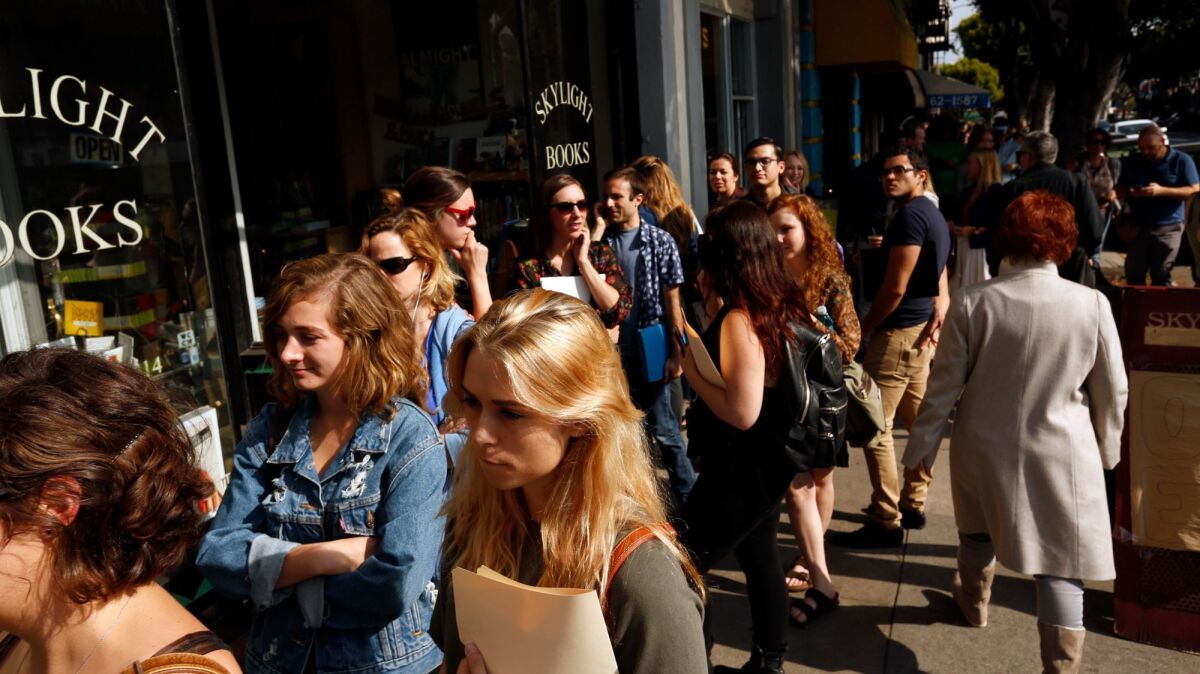 Actors wait in line to sign up for future auditions organized by Independent Theaters of Los Angeles (ITLA) at the Skylight Theatre in Los Feliz.