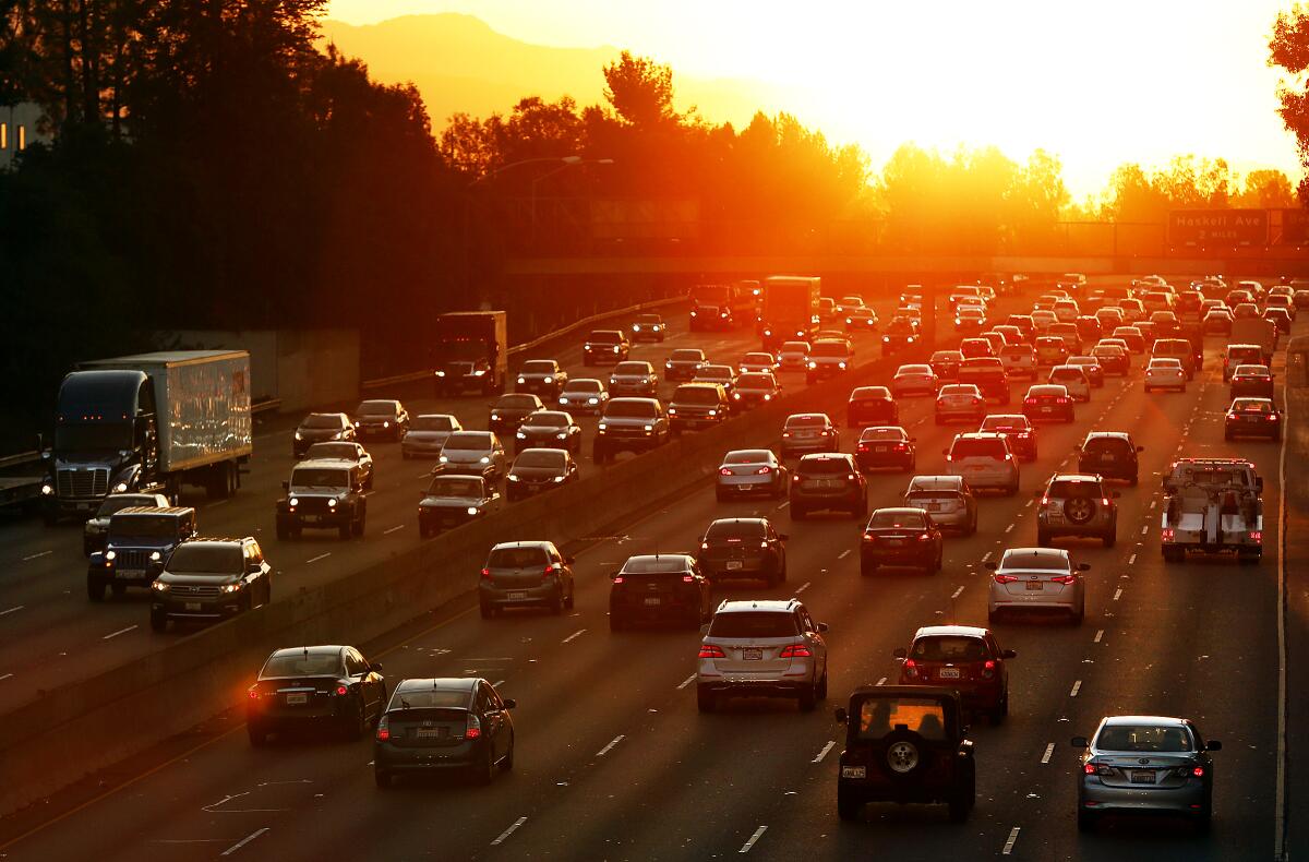 Morning traffic on the 101 Freeway in the San Fernando Valley.