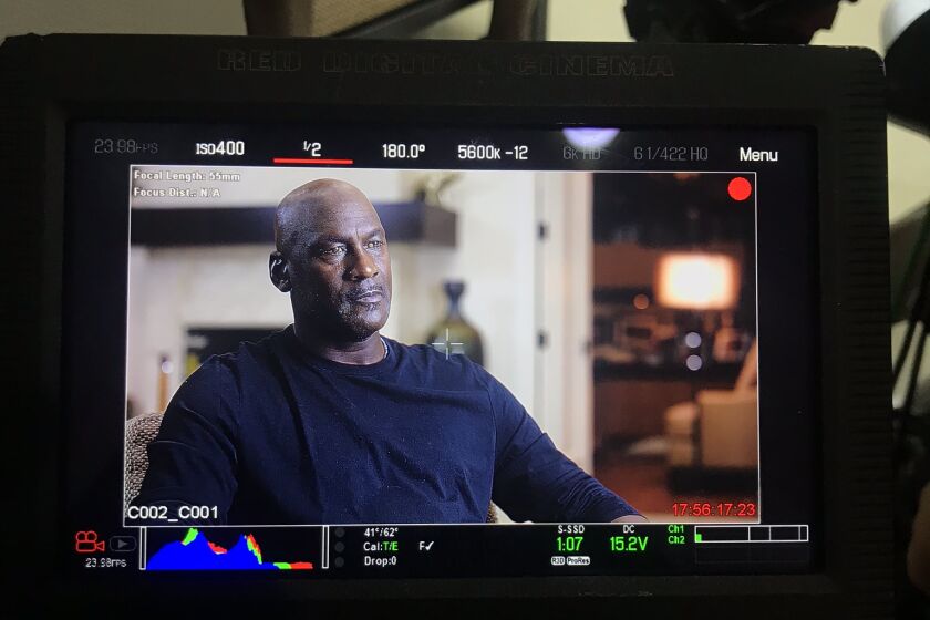 Michael Jordan is filmed while being interviewed for the docuseries "The Last Dance."