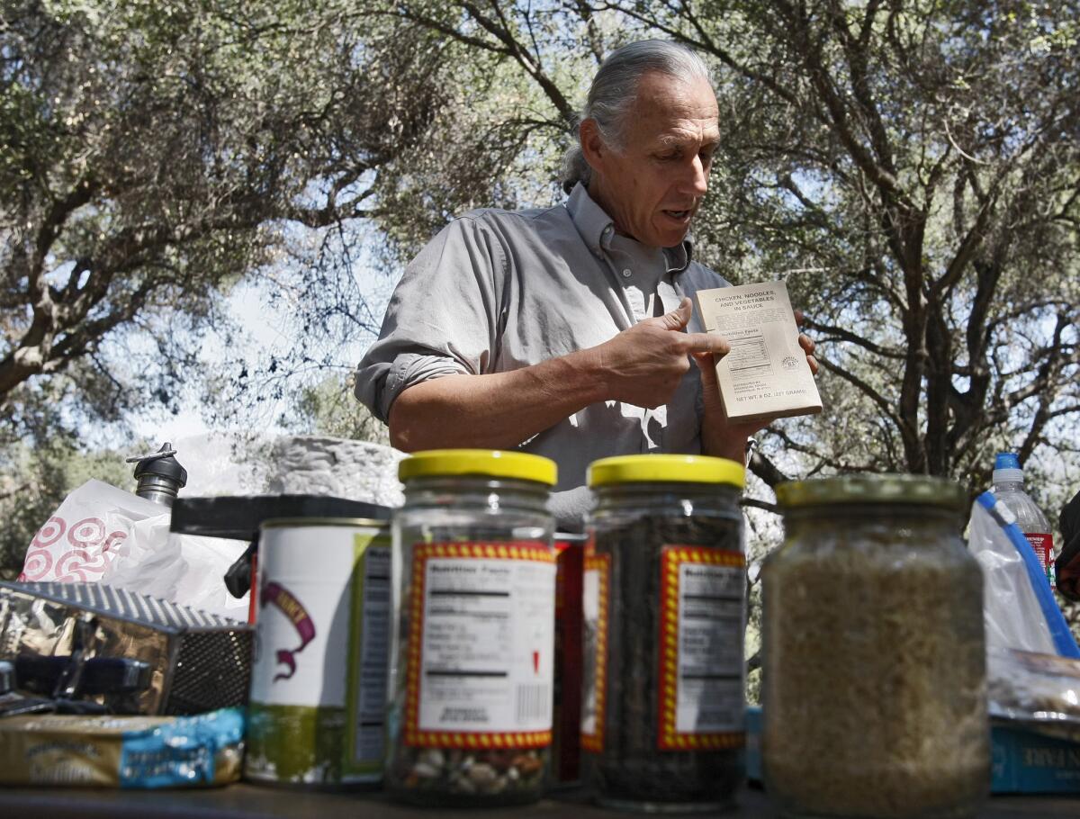 Author and survival educator Christopher Nyerges talks about the types of food one should have at hand during a Preparedness and Wild Food Walk seminar at Hahamongna Watershed Park in Pasadena on Wednesday, March 19, 2014. Nyerges talked about how to prepare yourself for the next natural disaster like earthquakes and blackouts.