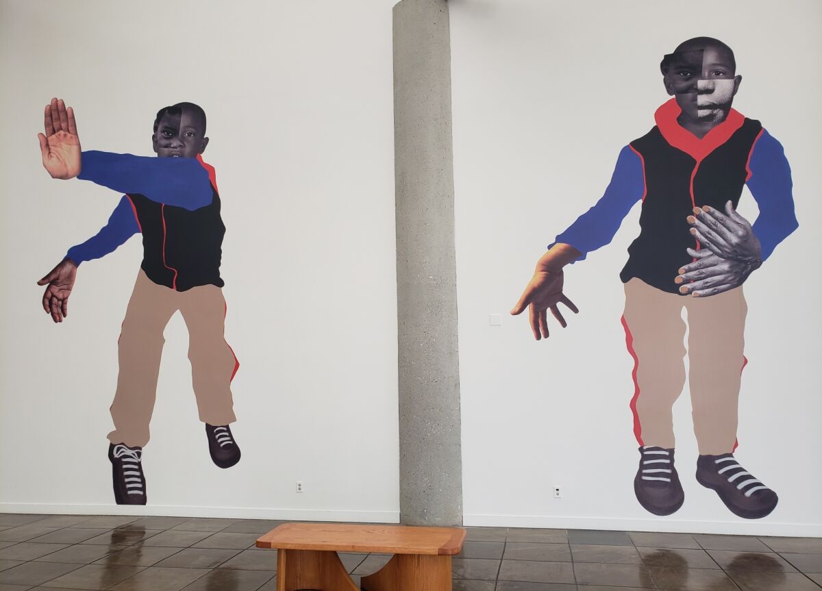 Deborah Roberts, "Little man, little man (detail)," 2020, mixed media collage