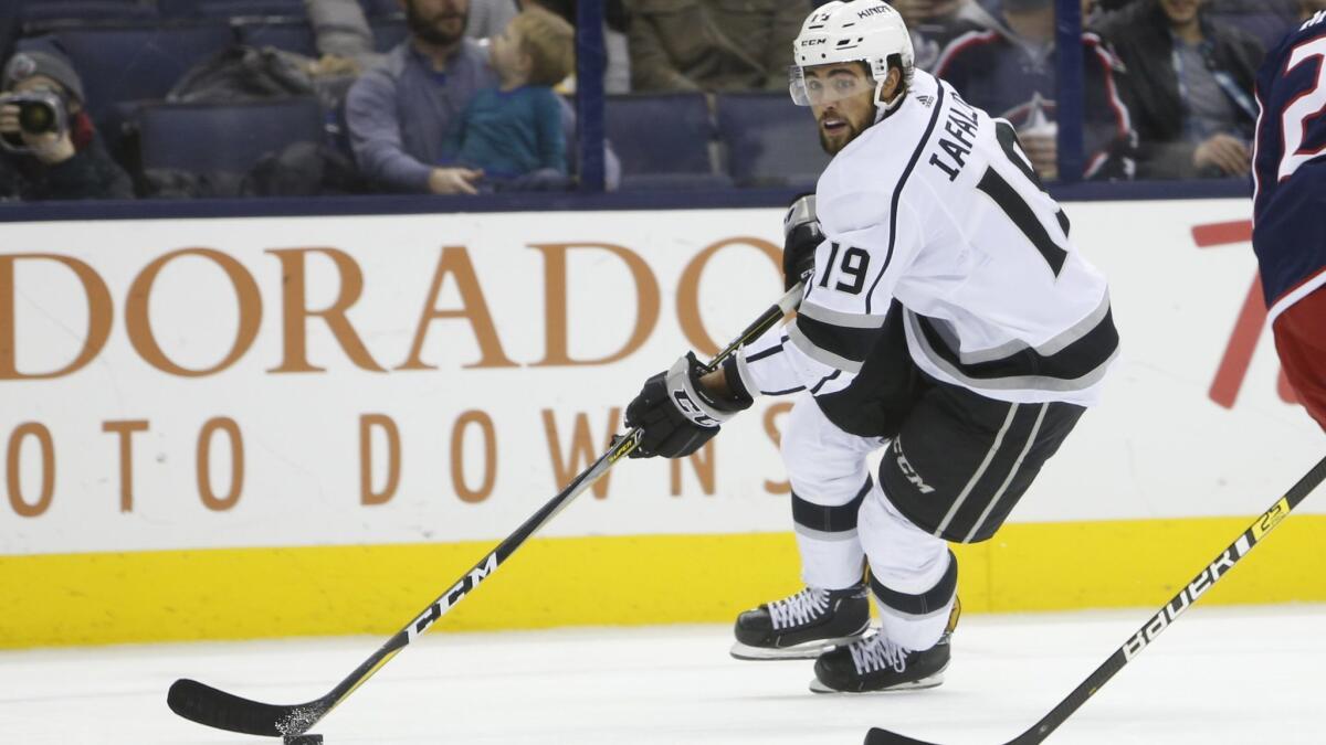 Kings' Alex Iafallo skates against the Columbus Blue Jackets on Dec. 13, 2018, in Columbus, Ohio.