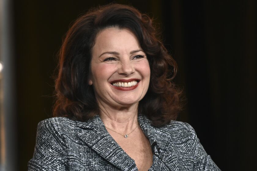 Fran Drescher, a cast member in the NBCUniversal series "Indebted," takes part in a panel discussion at the 2020 NBCUniversal Television Critics Association Winter Press Tour, Saturday, Jan.11, 2020, in Pasadena, Calif. (AP Photo/Chris Pizzello)