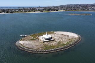 San Diego CA - April 15: The sandy island in Mission Bay that holds a Federal Aviation Administration navigational aid called VORTAC is also known as "bowling pin" island, is shown here on Monday, April 15, 2024 in San Diego, CA. The FAA agreed to a 20-year lease with the city of San Diego for the human-made island between Fiesta Island and Crown Point. (K.C. Alfred / The San Diego Union-Tribune)