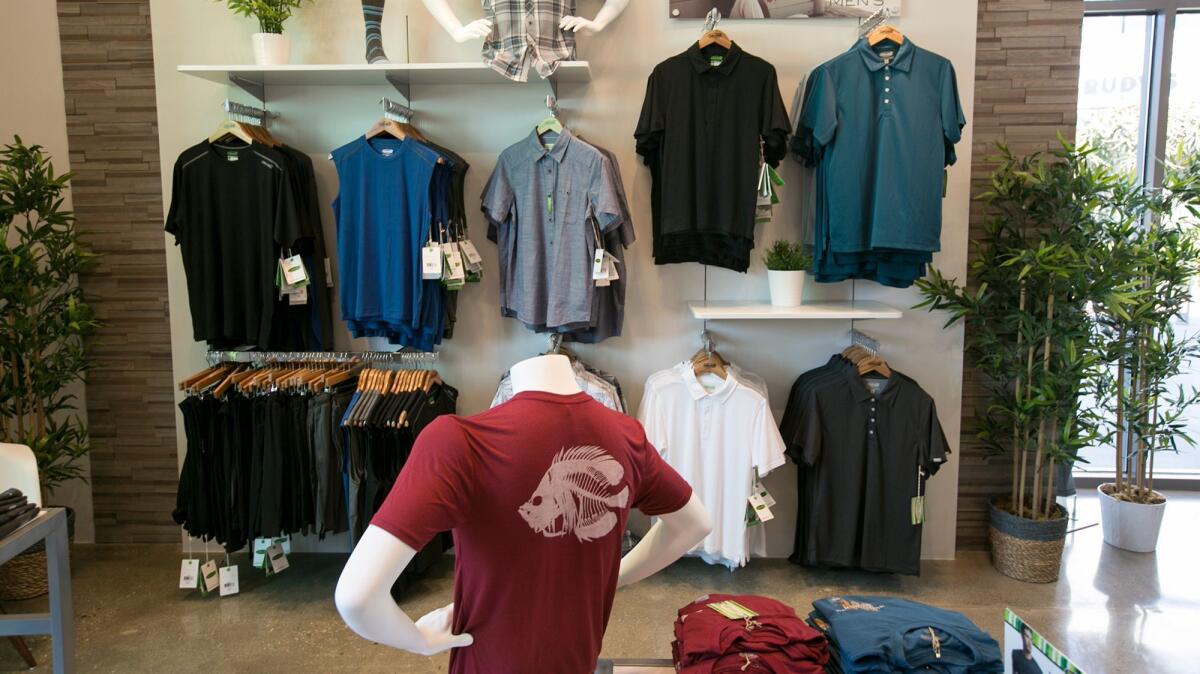 Shirts and other clothing made from bamboo at Cariloha in the Pacific City mall in Huntington Beach.