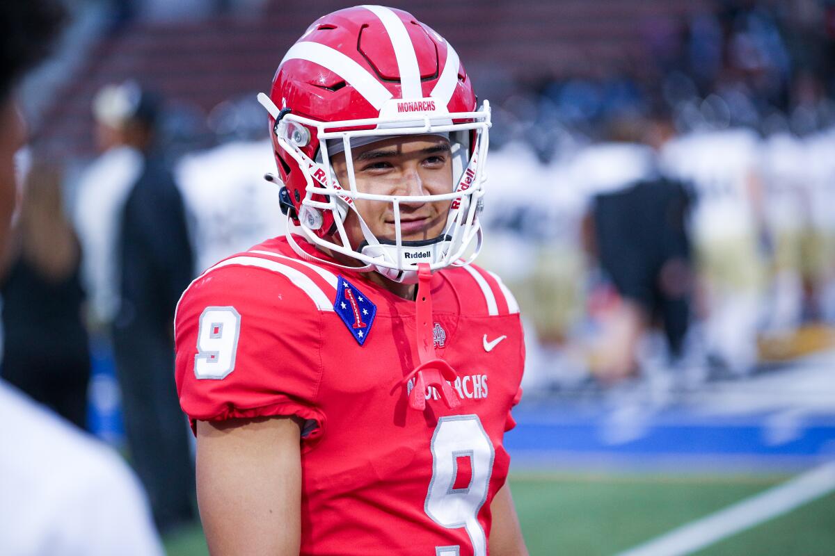 Receiver Marcus Brown of Mater Dei will be a key player in Friday's game against St. John Bosco.