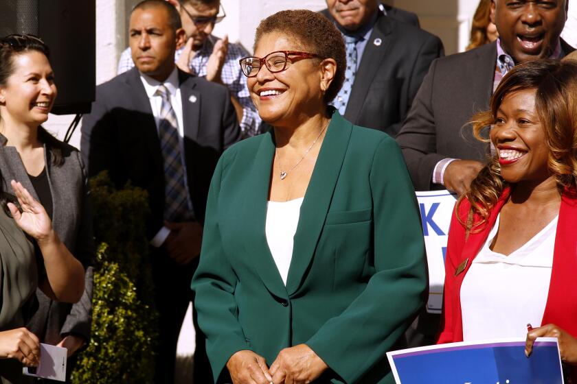 Los Angeles Mayor Elect U.S. Rep. Karen Bass with supporters at the Wilshire Ebell Theater in Los Angeles on Nov. 17 