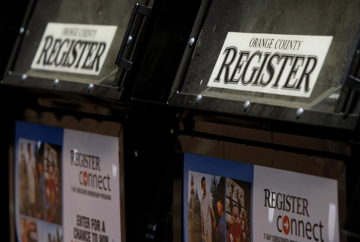 Orange County Register Publisher Richard Mirman said in a memo to employees that layoffs at the Register and Riverside Press-Enterprise are part of an attempt "to 'right size' the business back to appropriate levels."