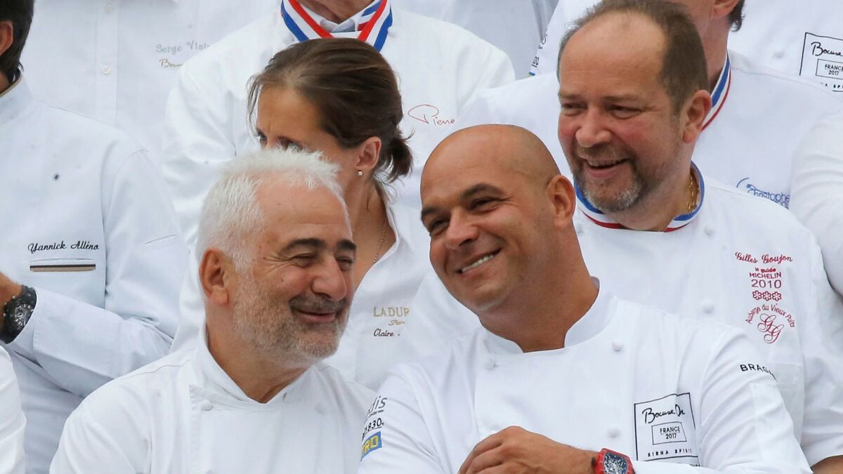 Chef Guy Savoy (front left) at an event earlier this year at the Elysee Palace in Paris celebrating French cuisine, is considered one of the best chefs in the world.
