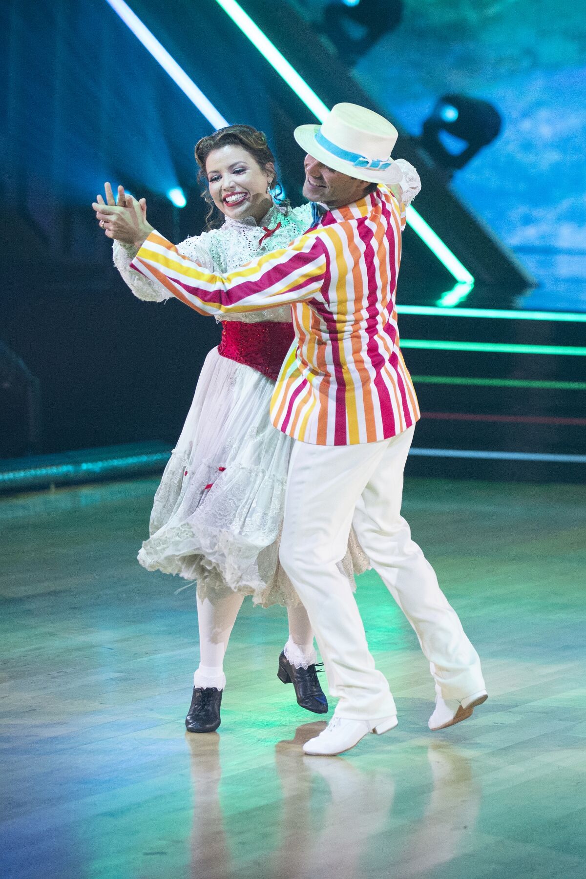 Justina Machado and Sasha Farber compete in the Disney-themed episode of "Dancing With the Stars."