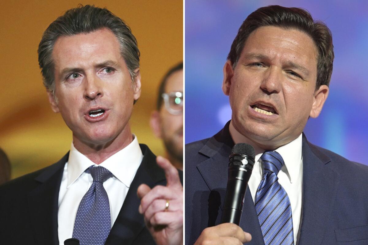 California Gov. Gavin Newsom and Florida Gov. Ron DeSantis have been trading presidential-campaign-style jabs. 