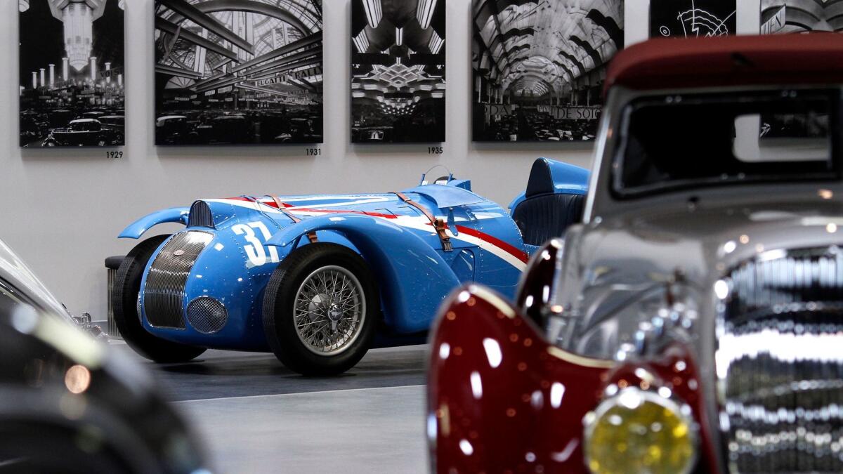A 1937 Delahaye Type 145, V-12 Grand Prix race car sits on display at the Mullin Automotive Museum in Oxnard.