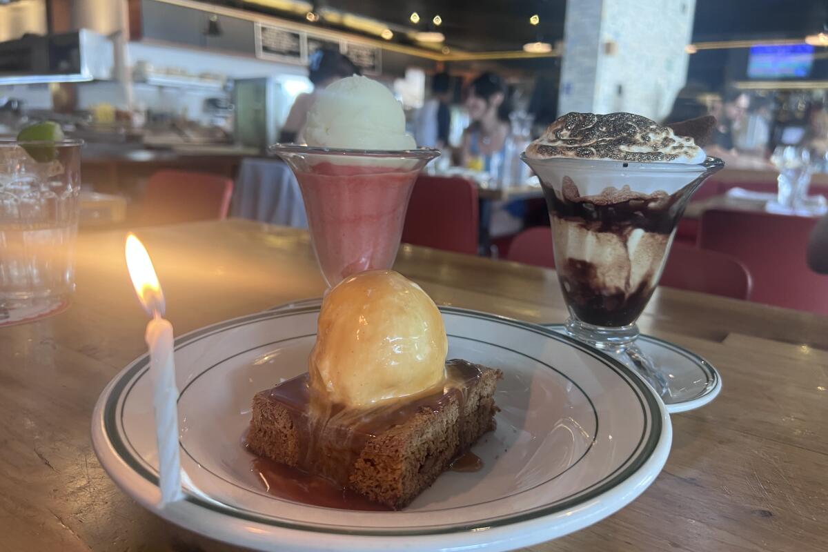 The brown sugar bar with a birthday candle.