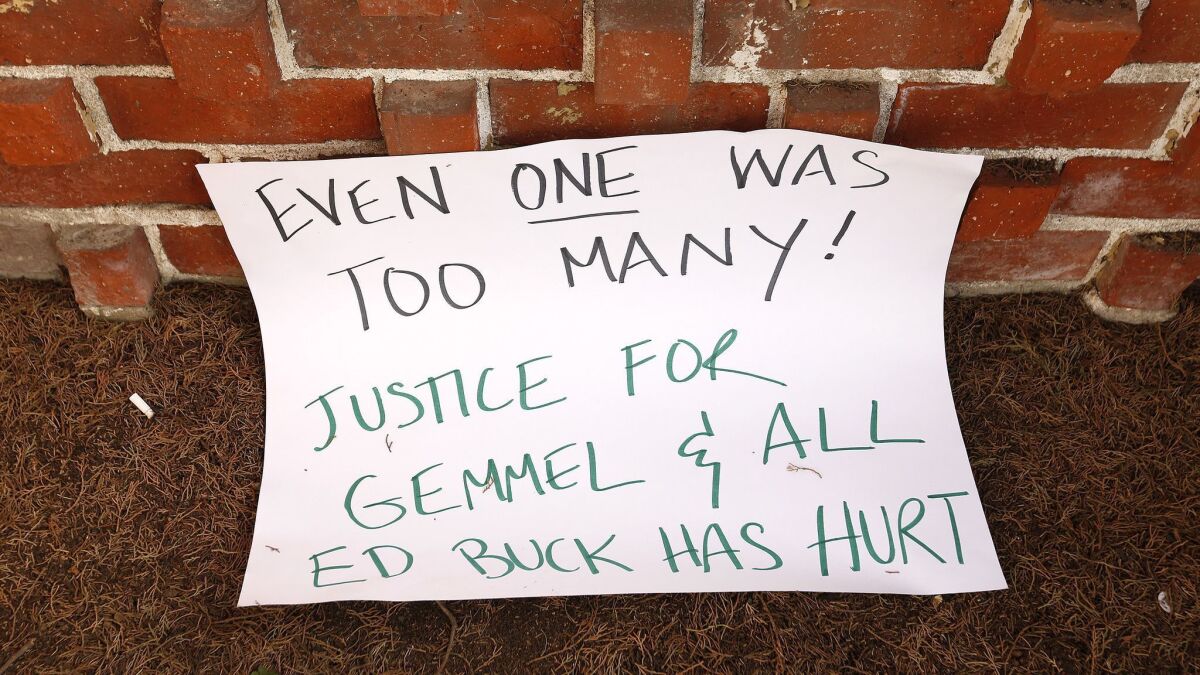 This sign was left at the front door of West Hollywood political activist Ed Buck. In the last two years, two black men, Gemmel Moore and Timothy Dean, have died in Buck's home.