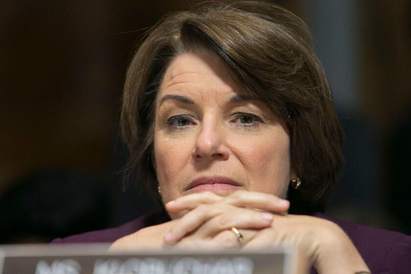 Mandatory Credit: Photo by MICHAEL REYNOLDS/EPA-EFE/REX (9903717ac) Democratic Senator of Minnesota Amy Klobuchar attends the Senate Judiciary Committee markup on the nomination of Brett Kavanaugh to be an associate justice of the Supreme Court of the United States, on Capitol Hill in Washington, DC, USA, 28 September 2018. The committee is poised to vote on Kavanaugh's Supreme Court nomination the day after he and Dr. Christine Blasey Ford both testified on allegations of sexual misconduct by Brett Kavanaugh. Senate Judiciary Committee hearing on the nomination of Brett Kavanaugh, Washington, USA - 28 Sep 2018 ** Usable by LA, CT and MoD ONLY **