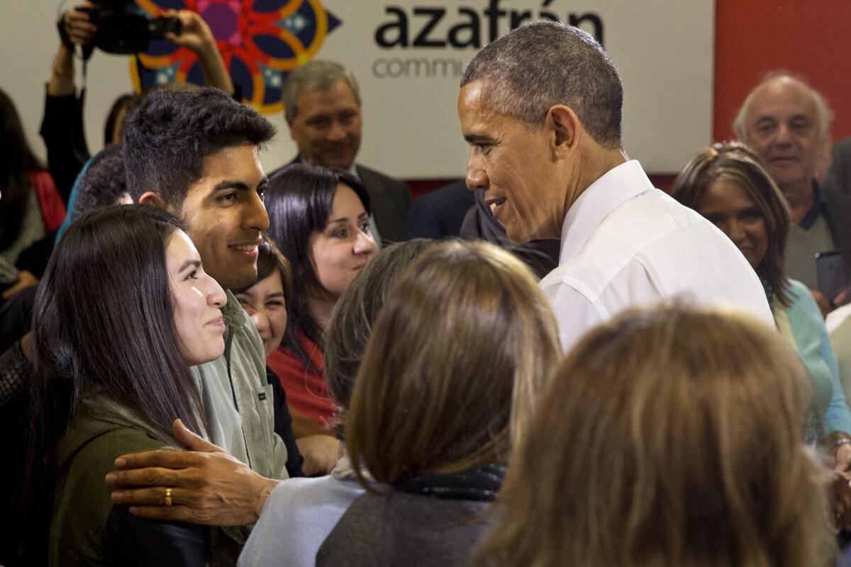 President Obama greets students at Glencliff High School in Nashville where he spoke this week his executive actions on immigration.