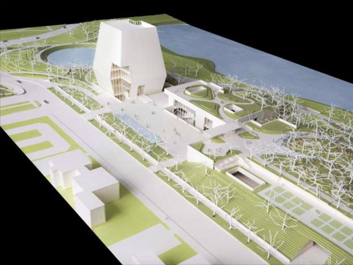 Looking north, a model showing the Obama Presidential Center. (Obama Foundation)