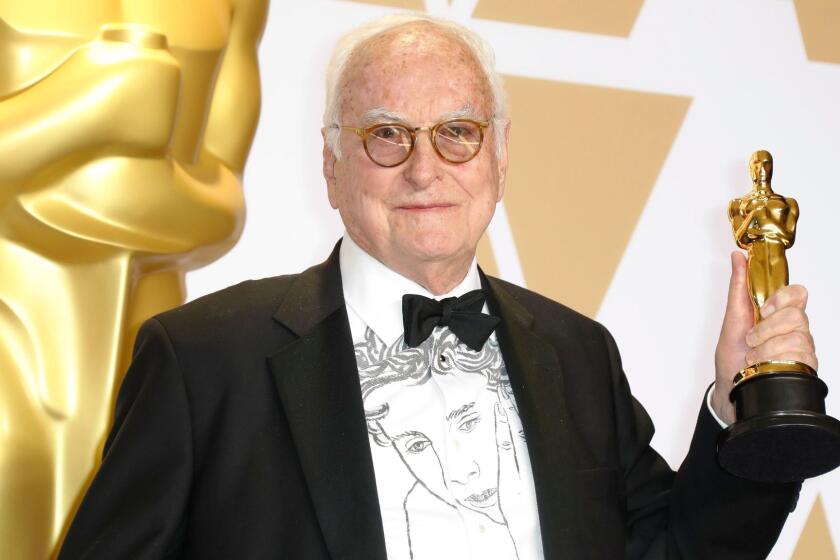 Mandatory Credit: Photo by PAUL BUCK/EPA-EFE/REX/Shutterstock (9448673dd) James Ivory Press Room - 90th Academy Awards, Hollywood, USA - 04 Mar 2018 James Ivory winner of the Best Adapted Screenplay Award for 'Call Me By Your Name', poses in the press room during the 90th annual Academy Awards ceremony at the Dolby Theatre in Hollywood, California, USA, 04 March 2018. The Oscars are presented for outstanding individual or collective efforts in 24 categories in filmmaking. ** Usable by LA, CT and MoD ONLY **