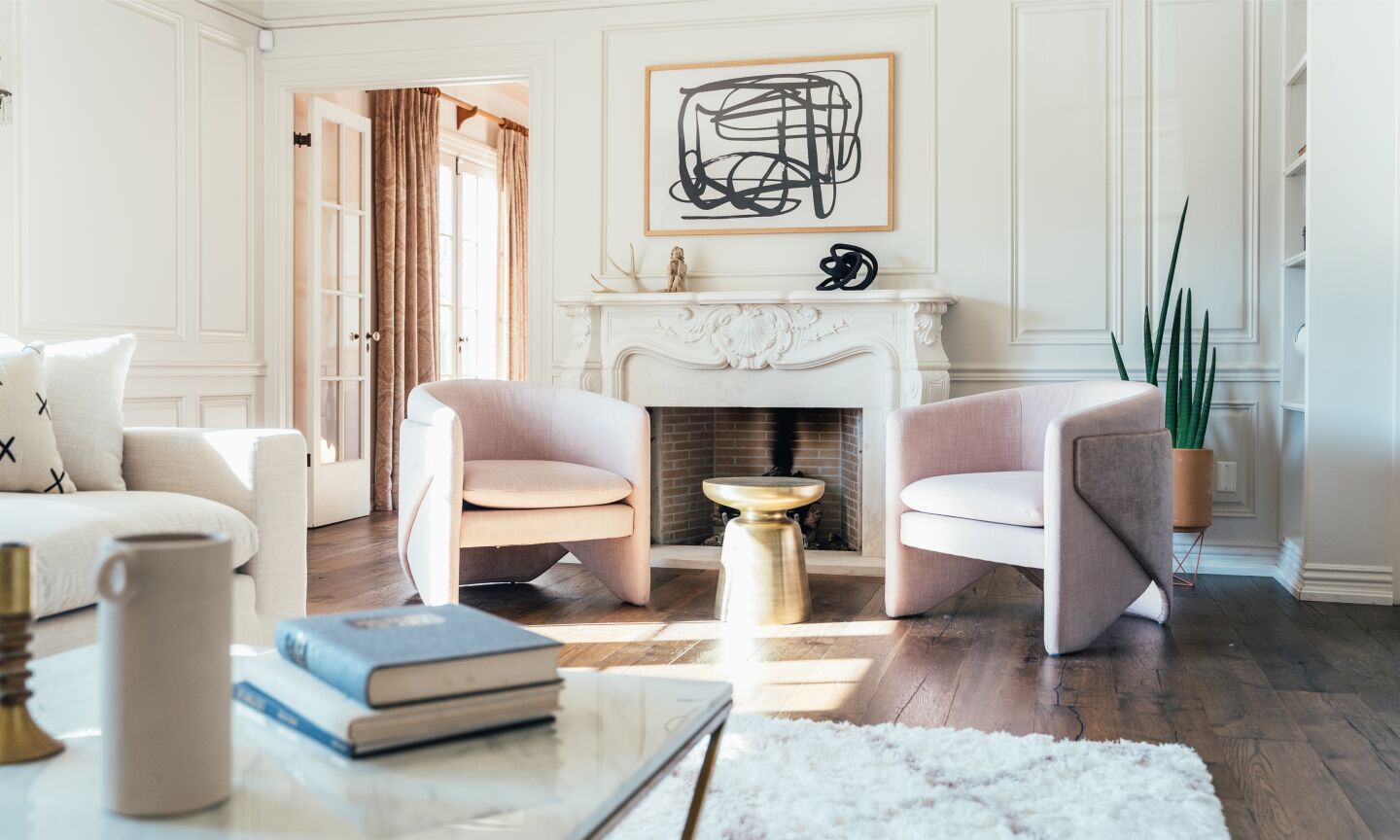 The fireplace.