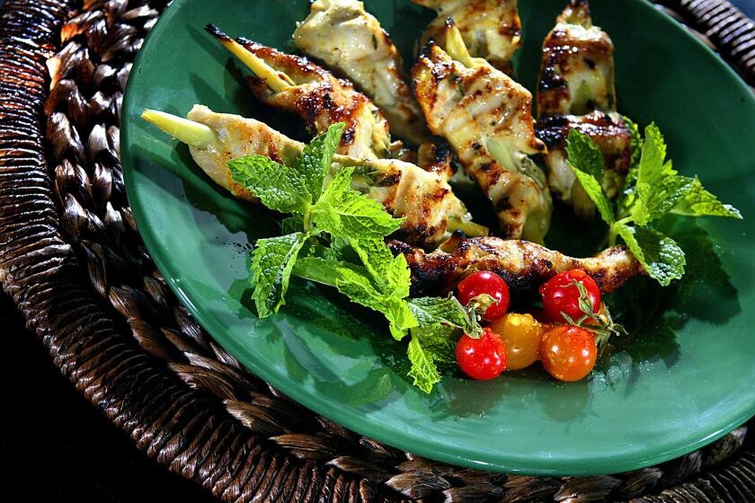 Marinated in coconut milk and herbs, these skewers pack a lot of flavor. Recipe: Coconut chicken skewers