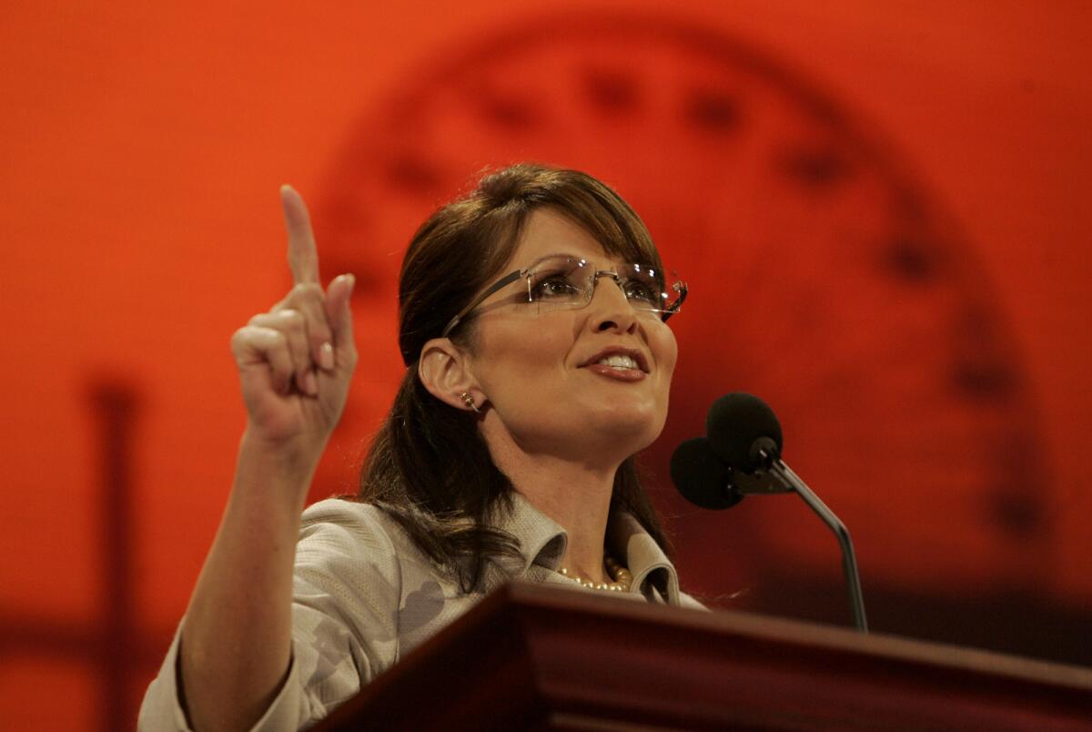 Former Alaska Gov. and vice presidential nominee Sarah Palin speaks at the Republican National Convention in Minnesota in 2008.