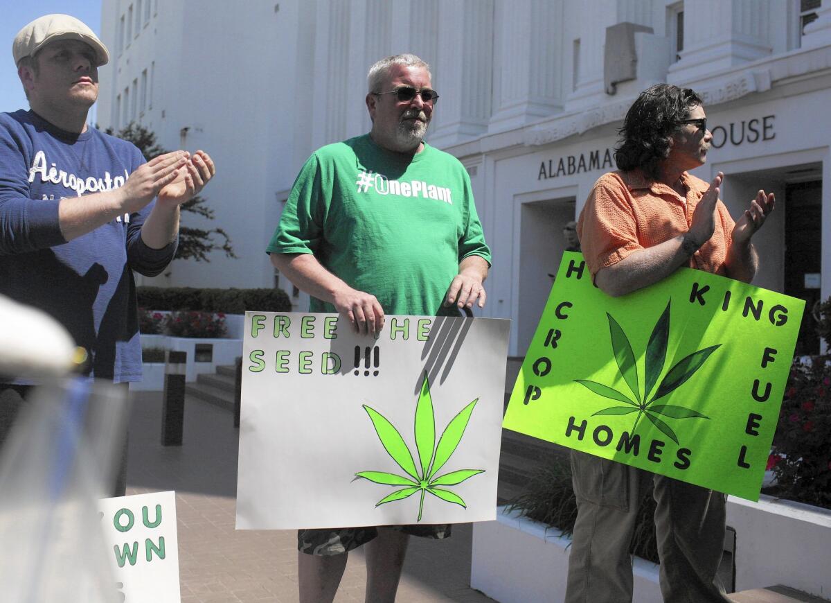 Alabama residents in April rally outside the state Legislature in favor of medicinal marijuana legalization. The Republican Party faces a dilemma on whether to grant states more power or to enforce federal marijuana laws, both positions it has traditionally favored.