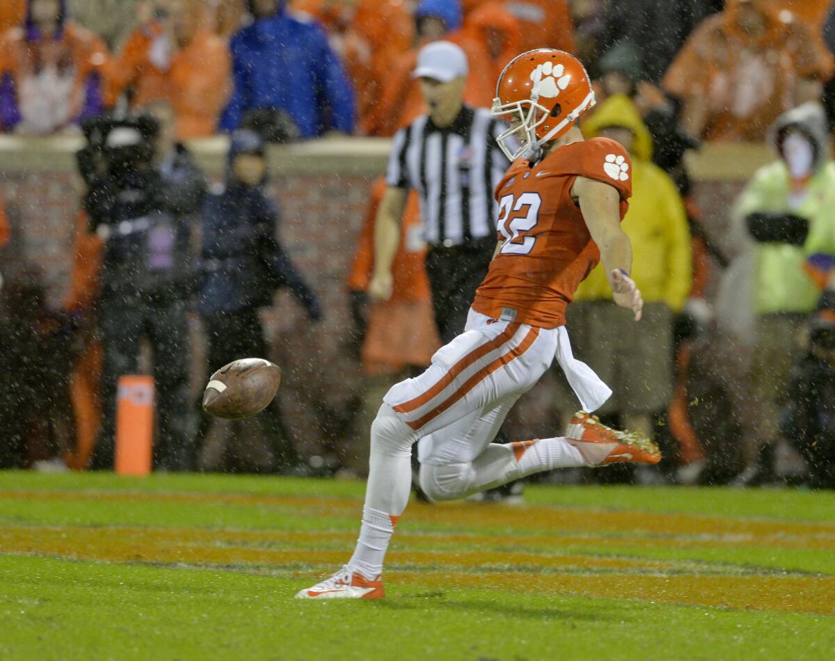 Clemson's Andy Teasdall kicks a punt during the second half of a game against Notre Dame on Oct. 3.