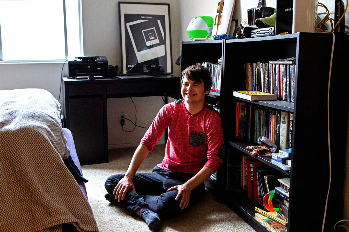 Actor Brendan Meyer, who will be playing Nicolas Cage's son in the upcoming film "Color Out of Space," poses for a portrait in his room in Studio City.