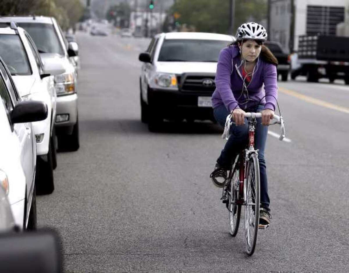 A cyclist rides south on the 700 block of Sonora Avenue in Glendale. The Glendale City Council shot down a proposal that would create two bike paths down a one-mile stretch of North Glendale.
