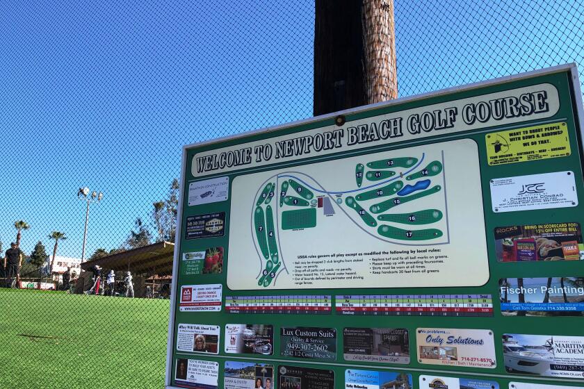 The Newport Beach Golf Course would be halved to make way for Drive Shack, which would go atop the current driving range, seen in the background.