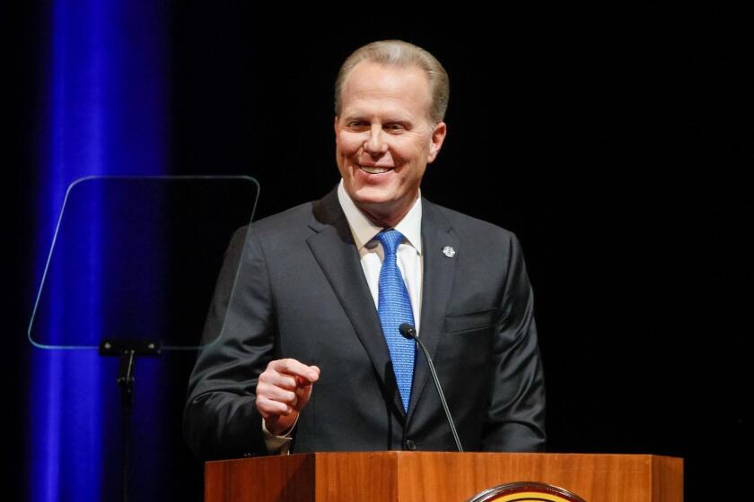 SAN DIEGO, CA January 15th, 2019 | San Diego Mayor Kevin Faulconer delivers his State of the City speech on Tuesday night at the Balboa Theatre in San Diego, California. | (Eduardo Contreras / San Diego Union-Tribune)