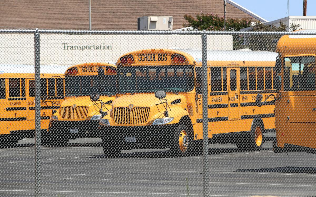 The Anaheim Union High School District bus yard in Anaheim on Wednesday.