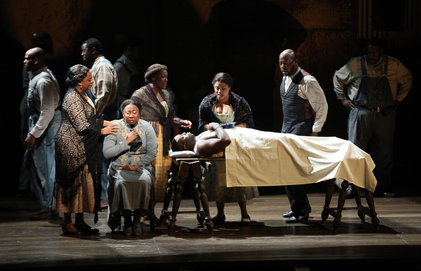 Cast of the Broadway musical "The Gershwins' Porgy and Bess" on stage at the Ahmanson Theatre April 22, 2014, in Los Angeles.