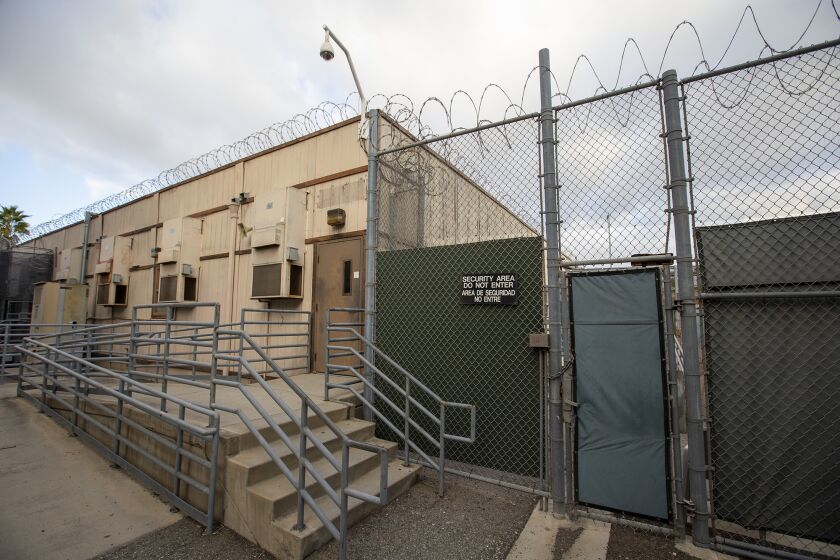 Orange, CA - November 30: The entrance to the old visiting room in a bungalow at the Orange County Juvenile Hall on Wednesday, Nov. 30, 2022 in Los Angeles, CA. (Scott Smeltzer / Los Angeles Times)