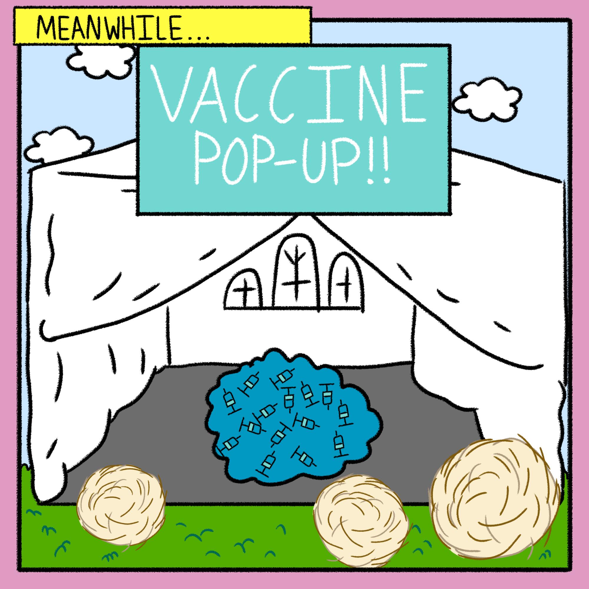 An illustration of an empty vaccine tent