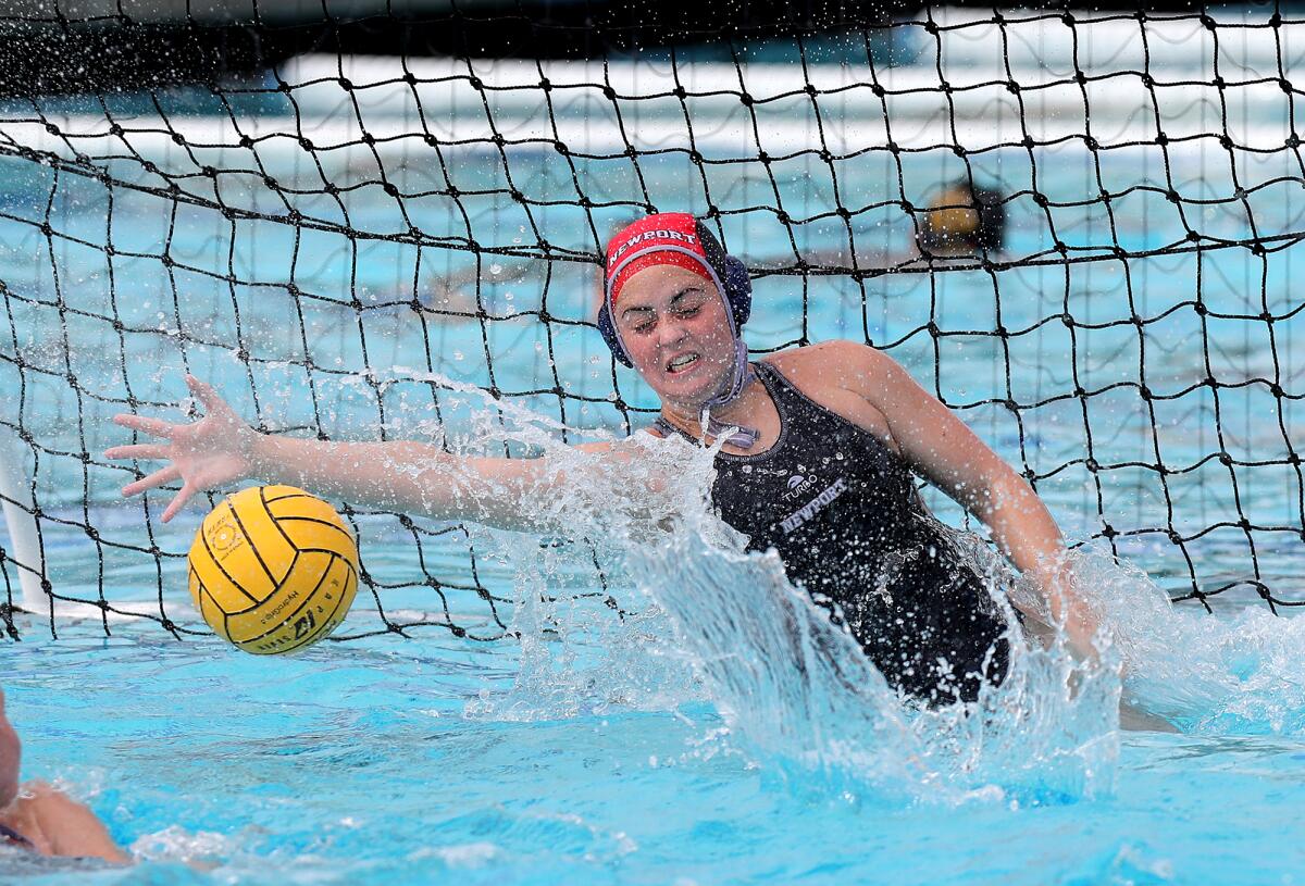 Newport Harbor goalkeeper Anna Reed defends the net during the inaugural Newport Invitational tournament on Jan. 29.