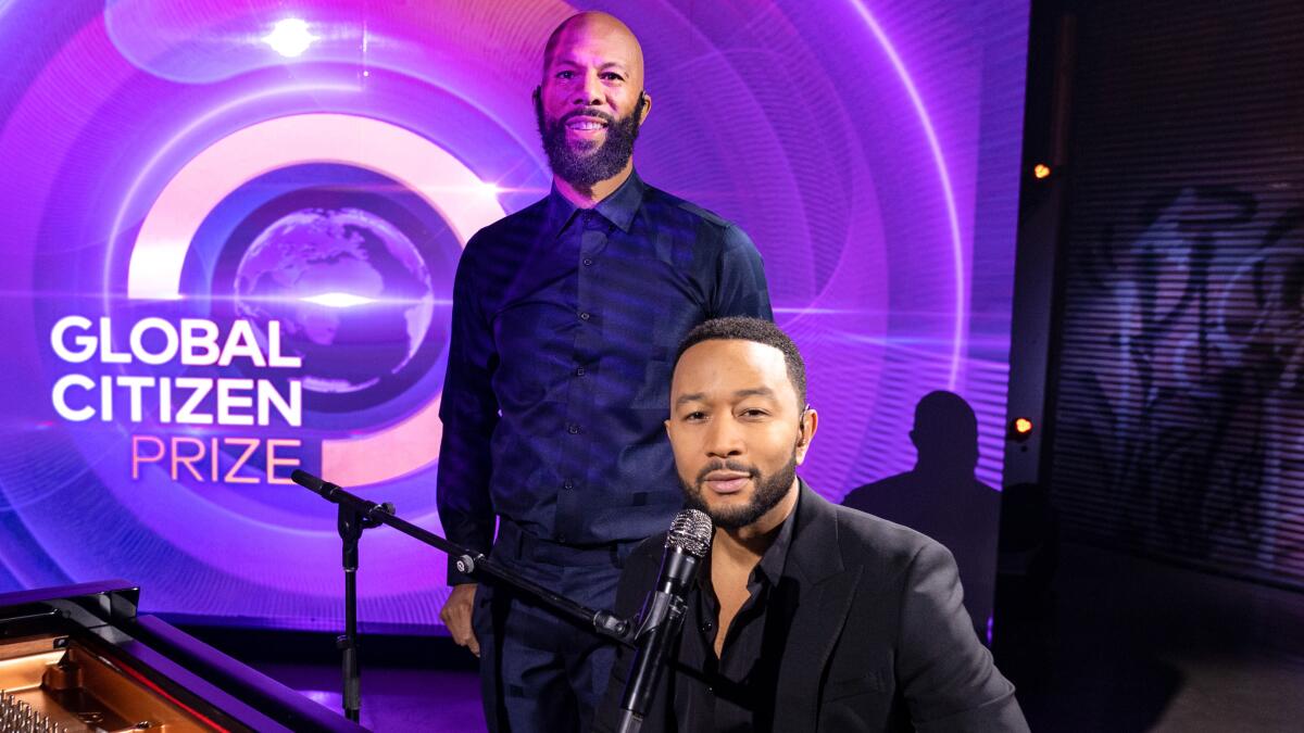 Common, left, and John Legend in "Global Citizen Prize" on NBC. 