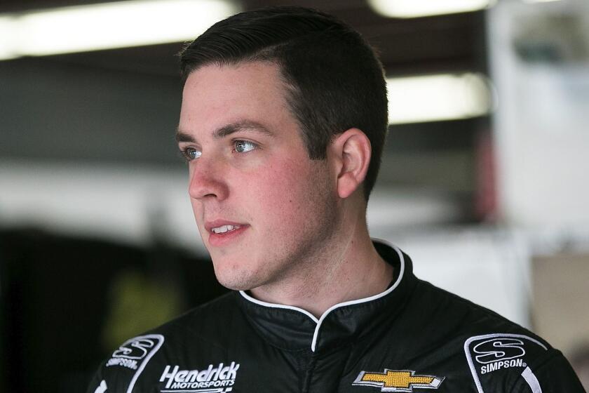 LOUDON, NH - MAY 30: Alex Bowman, driver of the #88 Nationwide Insurance Chevrolet, looks on during testing for the Monster Energy NASCAR Cup Series at New Hampshire Motor Speedway on May 30, 2017 in Loudon, New Hampshire. (Photo by Adam Glanzman/Getty Images) ** OUTS - ELSENT, FPG, CM - OUTS * NM, PH, VA if sourced by CT, LA or MoD **