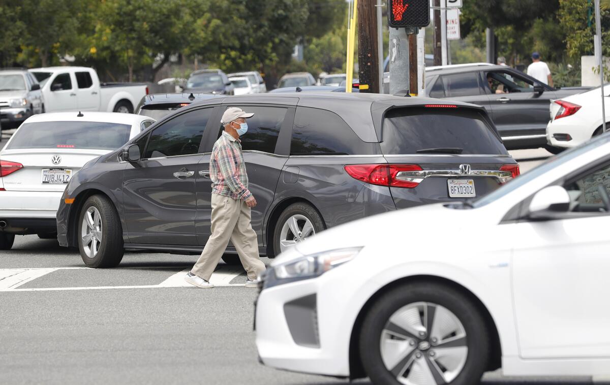 Traffic gets backed up at the intersection of Anaheim Ave and W. 19th St in Costa Mesa. 
