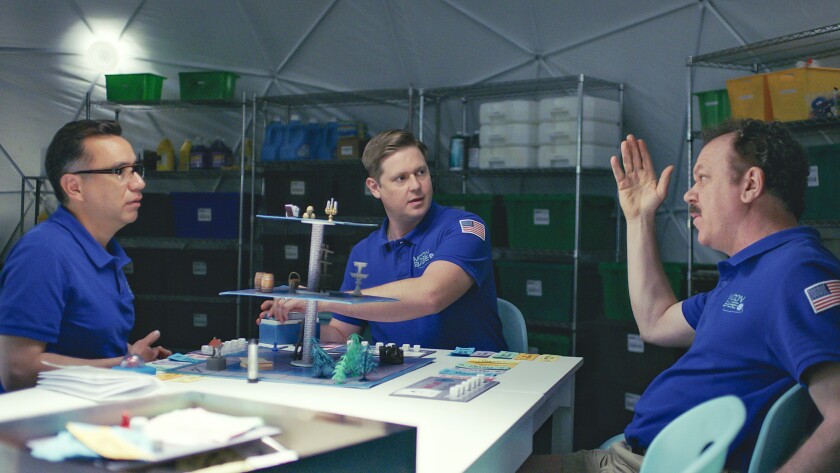 Fred Armisen, Tim Heidecker and John C. Reilly in "Moonbase 8."
