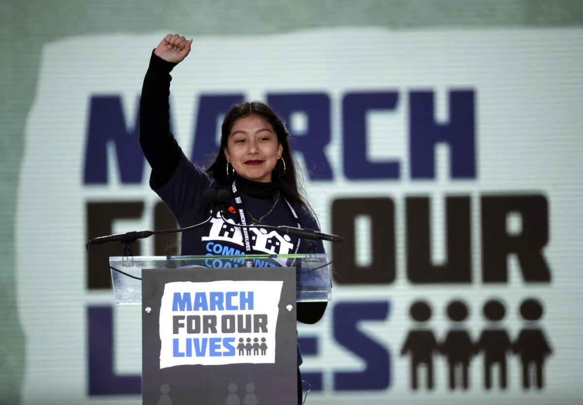 Edna Chavez of Manual Arts High School in Los Angeles speaks during the March for Our Lives rally in Washington, D.C.