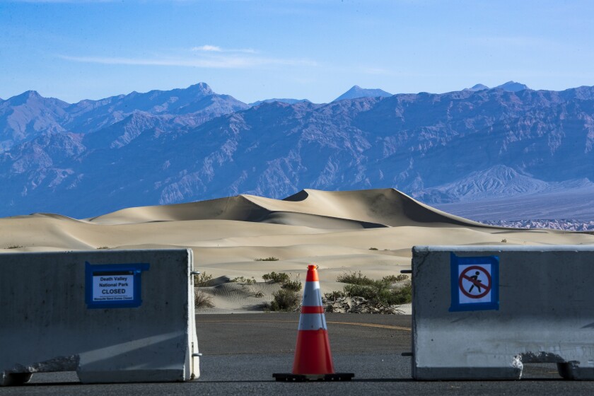 Mesquite Dunes in Death Valley National Park, closed because of the coronavirus.