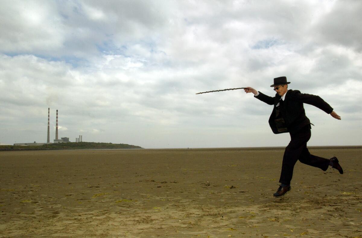 Preparations for Bloomsday in 2004 included actor Raymond Keane being filmed as James Joyce along the Sandymount Strand, east of Dublin.